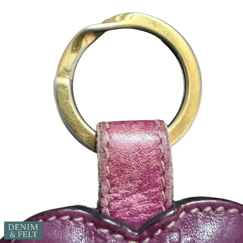 Gucci Monogram Leather Heart Key Ring in Magenta Pink‎ with Gold Hardware